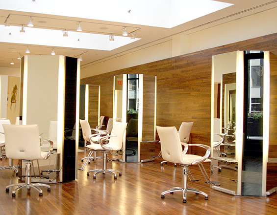 Photograph of 5th Ave PASHA salon fixtures and furnishings fabricated and installed by Townsend Design. Design: Rosenberg Associates, Washington DC